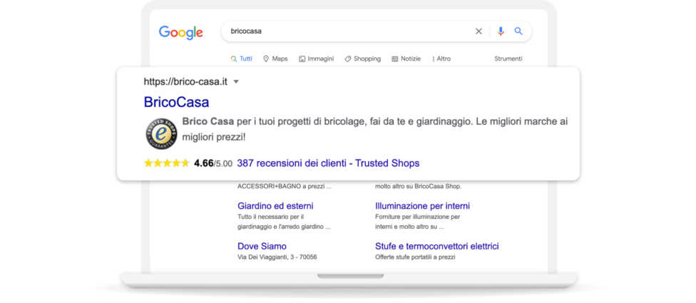 visualizzazione estensione browser gratuita Trusted Shops nei risultati di ricerca di Google
