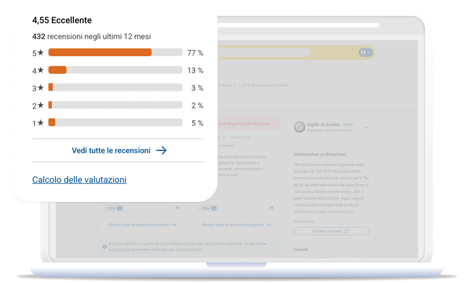 Immagine di come si mostrano le recensioni certificate di Trusted Shops su un sito affidabile
