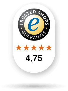 Trustbadge Trusted Shops con valutazione clienti di 4,75 stelle e giudizio ‘Eccellente’.