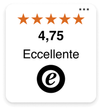 Trustbadge Trusted Shops di solo recensioni con valutazione clienti di 4,75 stelle e giudizio ‘Eccellente’.