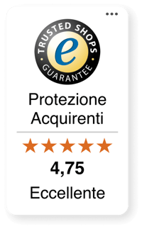 trustbadge di Trusted Shops con le informazioni sulla valutazione a stelle del negozio online e la Protezione Acquirenti